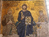 Istanbul - Sultanahmet  11th-century mosaics with images of the Christian deity's avatar, Jesus, flanked by Constantine IX Monomachus and the Empress Zoe