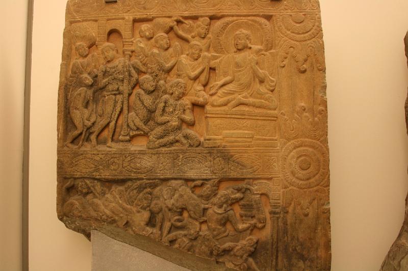 mg07_100112290_j.jpg - Conversion and ordination of Nanda and combat scene, Andhra Pradesh, Amaravati school, 3rd century, stupa decorationof marmorean sandstone
