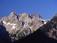 The three peaks, from left to right| Zirmenkopf (2806m), Wildberg (2788m), and Scesaplana (2965m), the highest in this area, the Rätikon Alps.  sj95 54b008 cb
