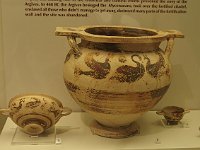 In the museum are many objects found on the site, although the most valuable ones are in Athens. This pot shows motifs of swans and other birds.  gr17 091509531 s