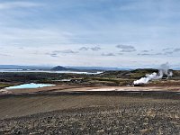 View over Mývatn, with steam from the geothermal plant on the righ