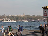 Istanbul - Beyoğlu  View from the tram on Galata Bridge of Topkapi Palace across the Golden Horn