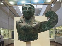 The Archaeological Museum at Olympia is excellent. This is a hammered bronze figure with inlaid bone eyes, representing maybe Artemis, Nike or a Sphinx. It dates from 590-580 BCE.  gr18 092010413 k