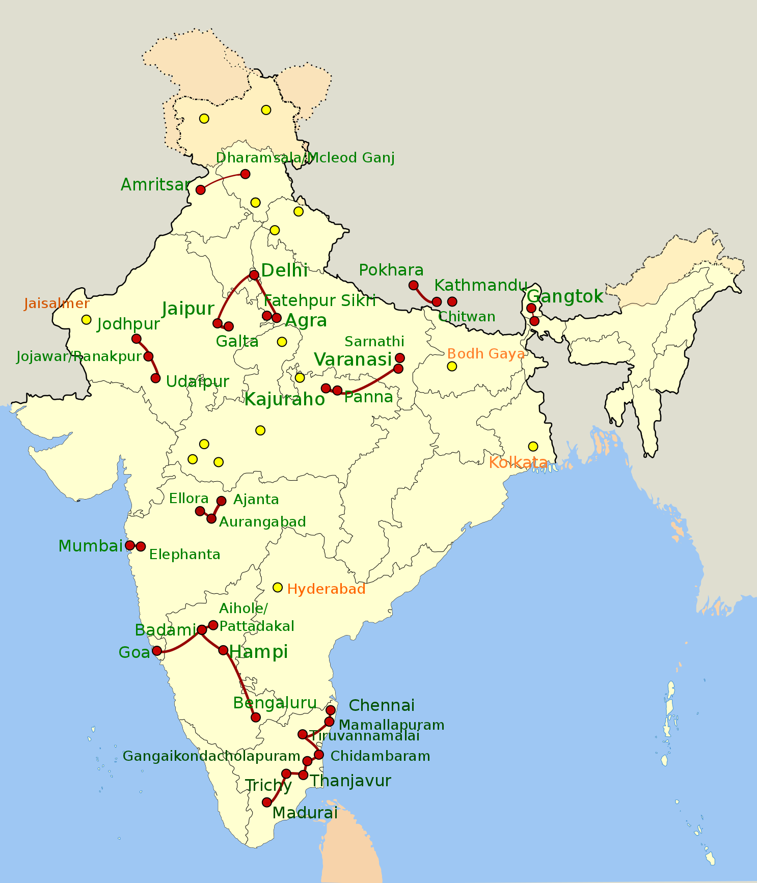 India -- map of our tours